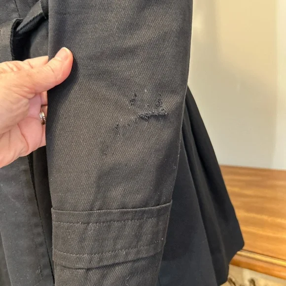 Express Black Denim Double-Breasted Belted Silver Button Trench Coat - Picture 10 of 16